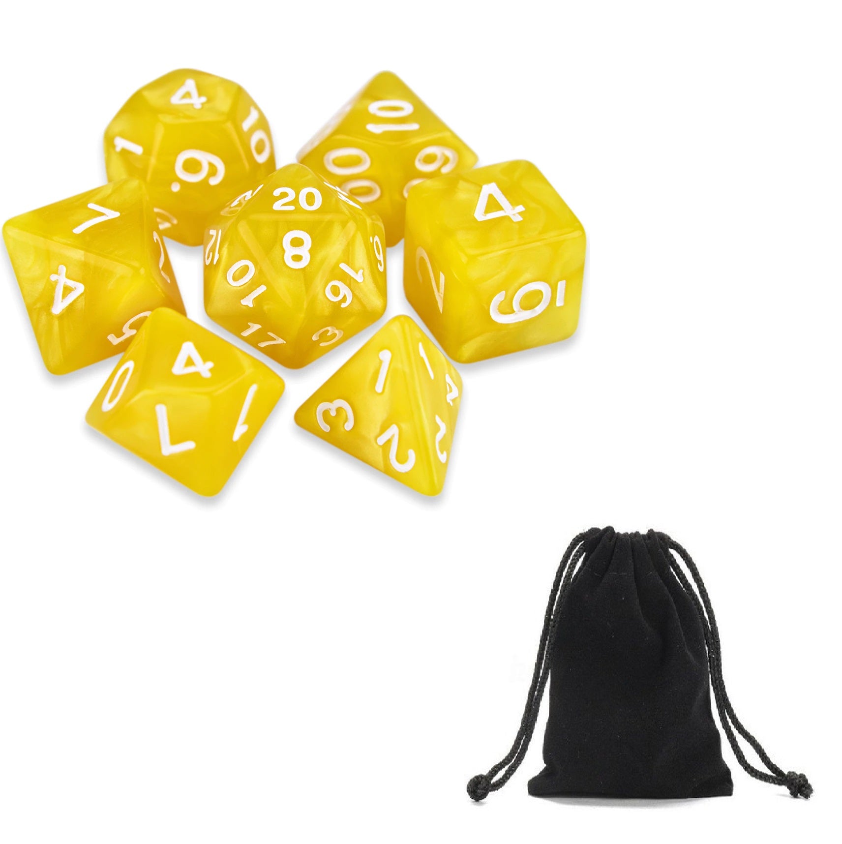 Conjunto de Dados para Rpg Amarelo com N° Branco