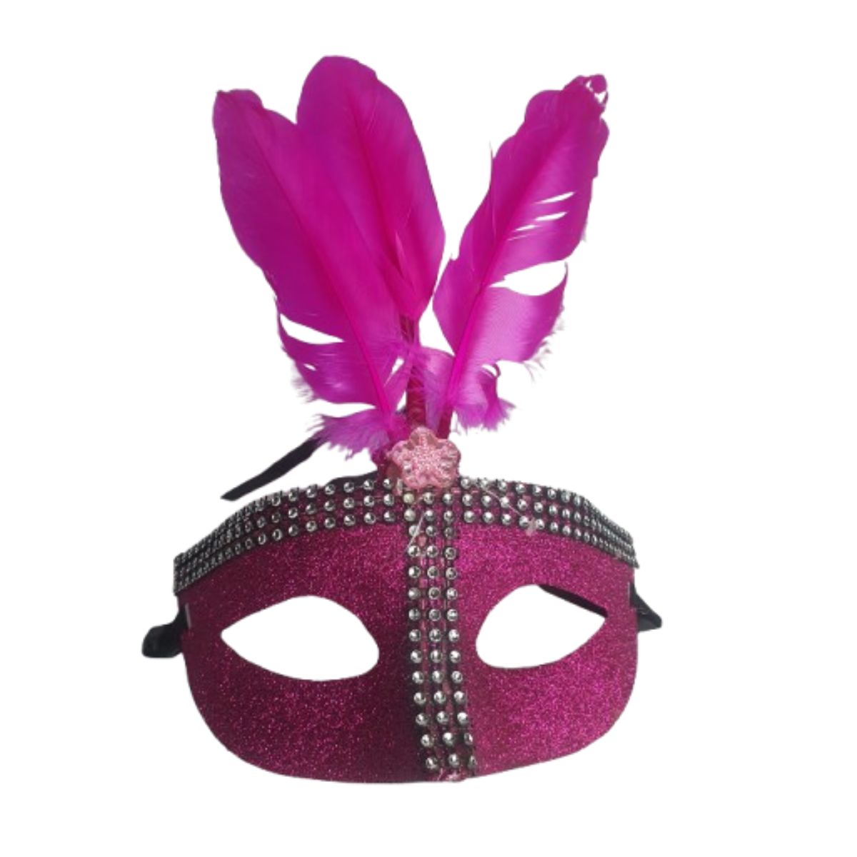 Máscara Fantasia Pena Glitter Festa Carnaval Rosa