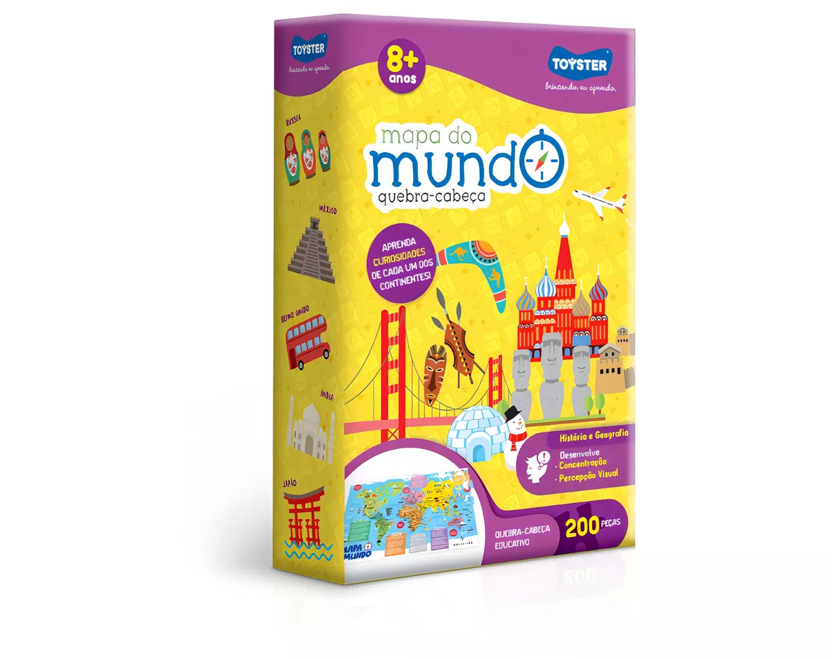 Mapa do Mundo Quebra-Cabeça Educativo - 200 Peças - Toyster