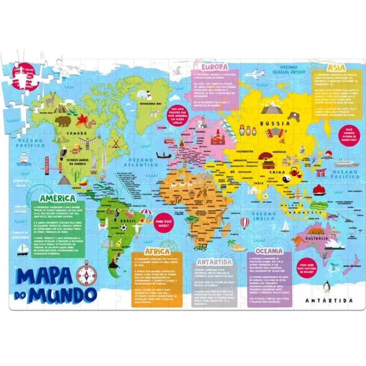 Mapa do Mundo Quebra-Cabeça Educativo - 200 Peças - Toyster